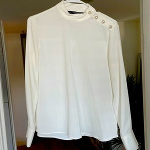 White Zara blouse with pearl detail